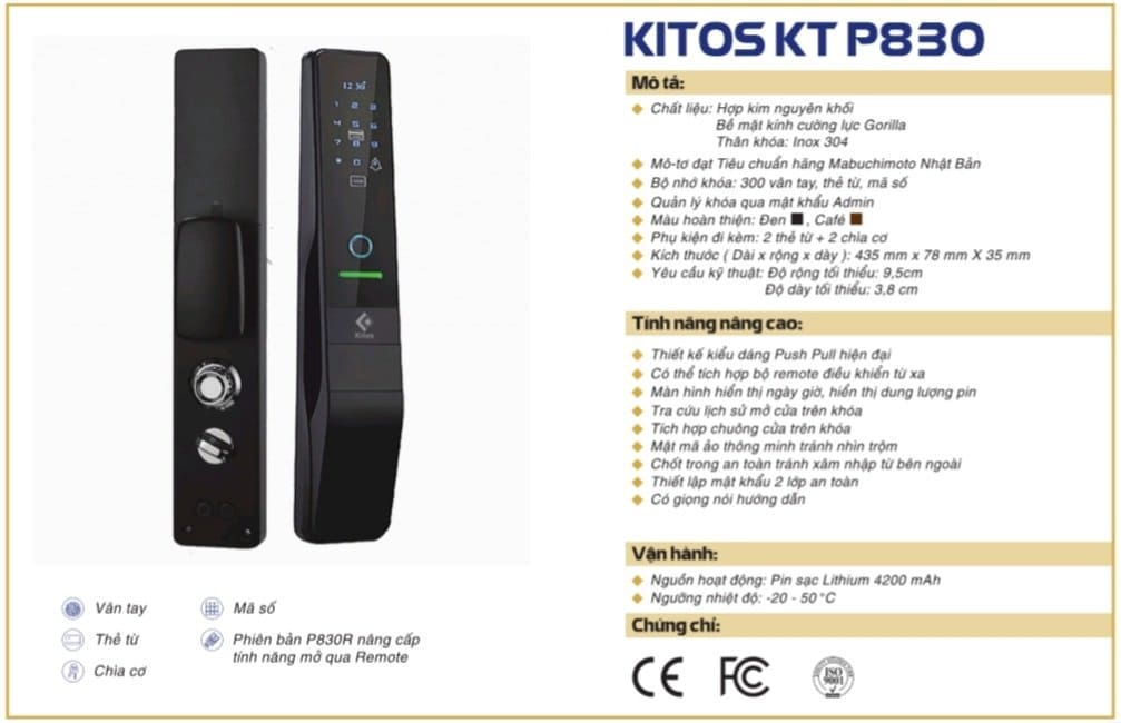 Thông tin khóa cửa Kitos KT-P830