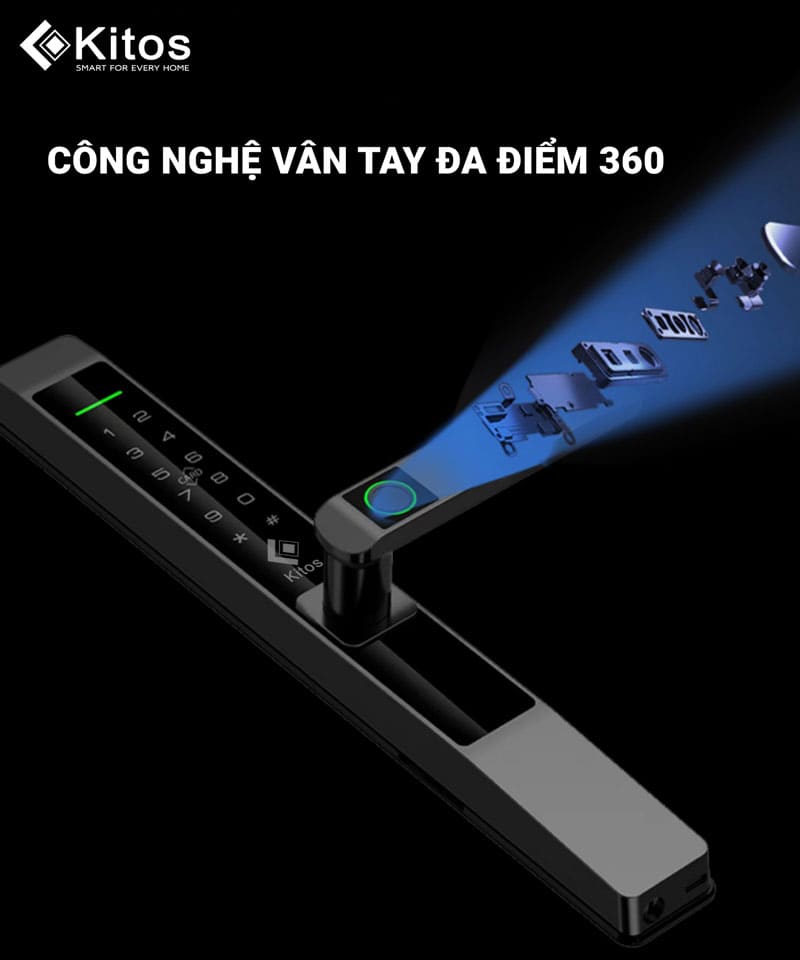 Công nghệ vân tay đa điểm 360 trên khóa cửa nhôm vân tay Kitos AL-630