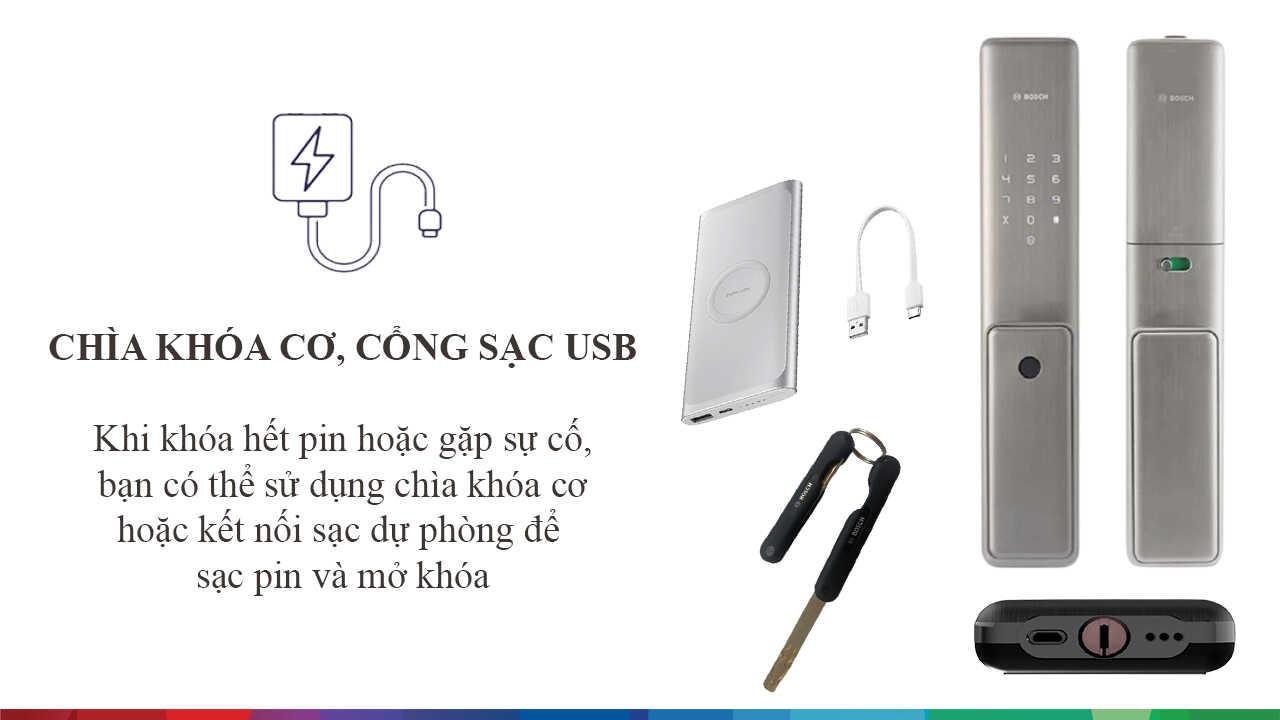 FU750 trang bị chìa cơ, cổng sạc dự phòng trong trường hợp khóa hết pin