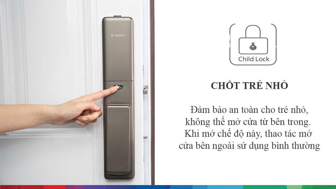 Khóa chốt trẻ em bên trong đảm bảo an toàn cho trẻ nhỏ