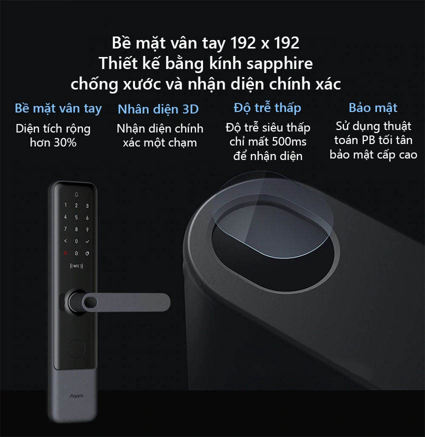 Chế độ nhận diện vân tay chính xác trên khóa điện tử Xiaomi Aqara N200