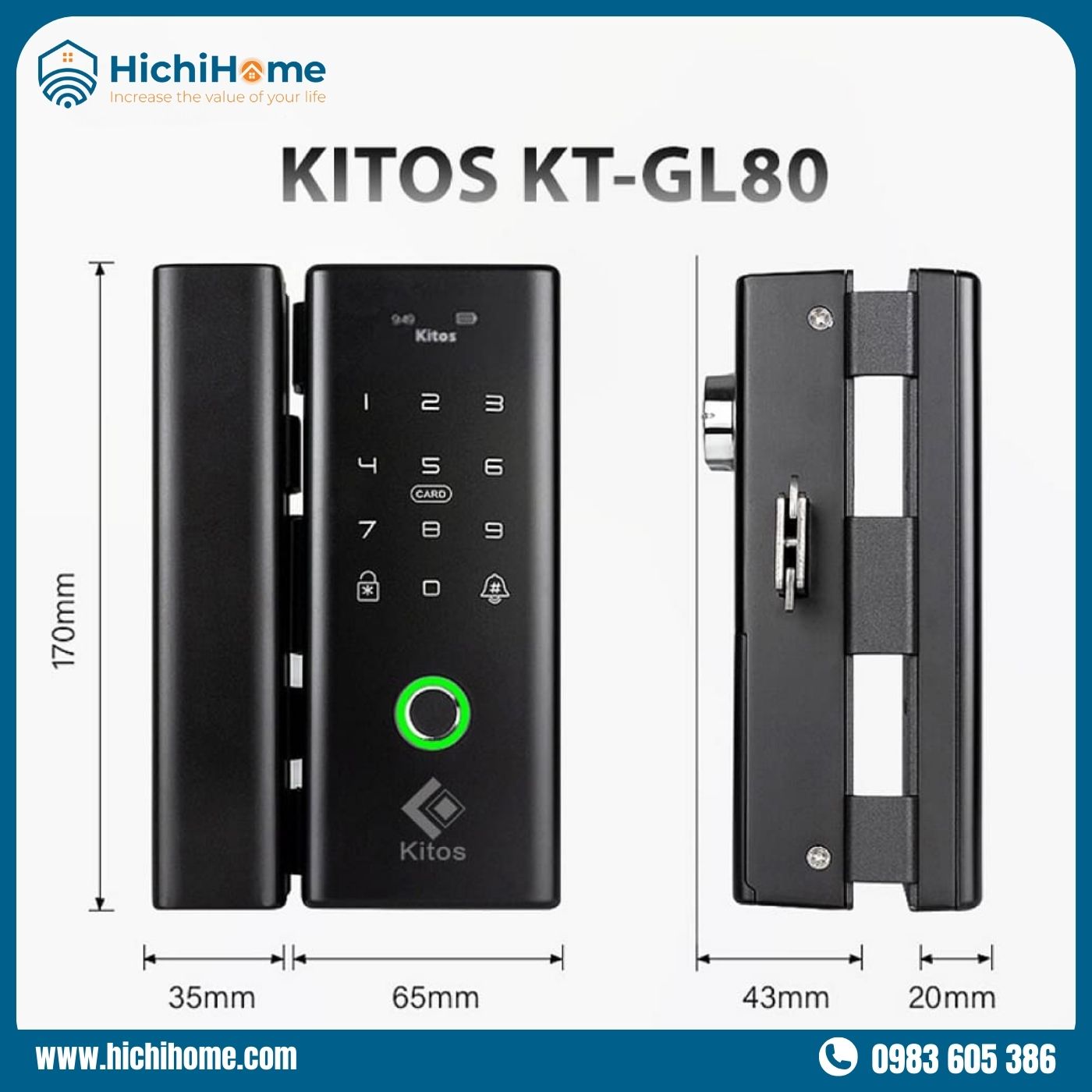 khóa từ cửa kính Kitos KT-GL80 điện tử thông minh