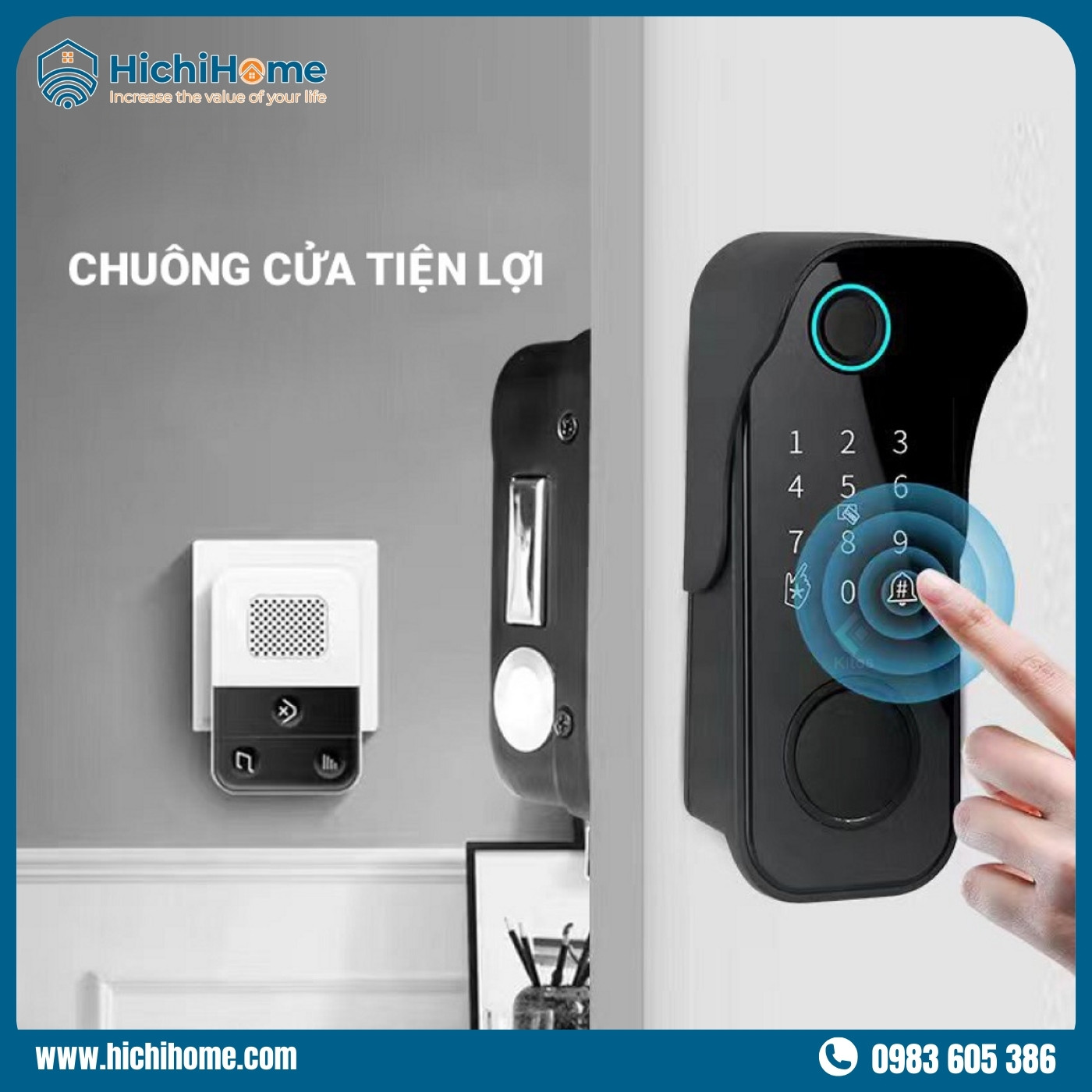 Khóa cửa mở cửa bằng remote Kitos KT-DL04 Pro được tích hợp chuông cửa vô cùng tiện lợi