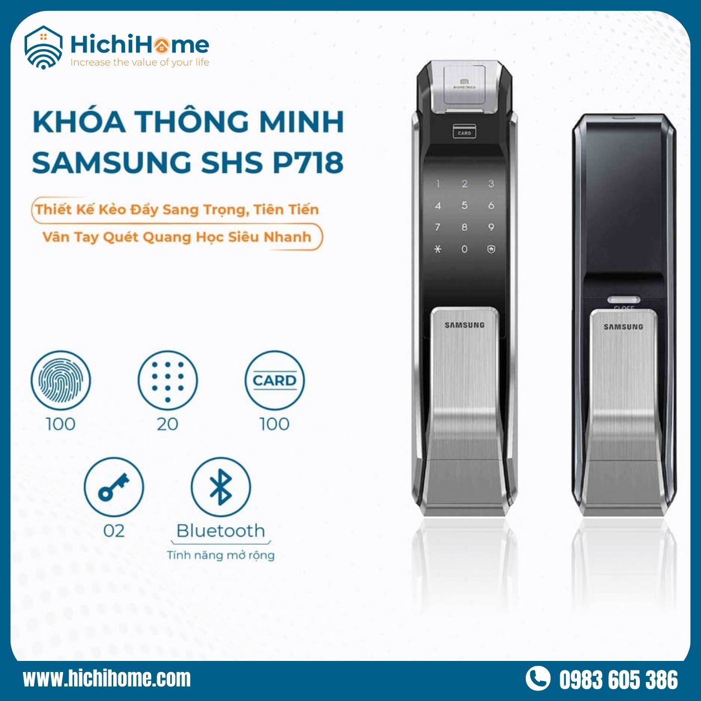 Khóa cửa điện tử Samsung SHS-P718 tích hợp nhiều phương thức mở cửa