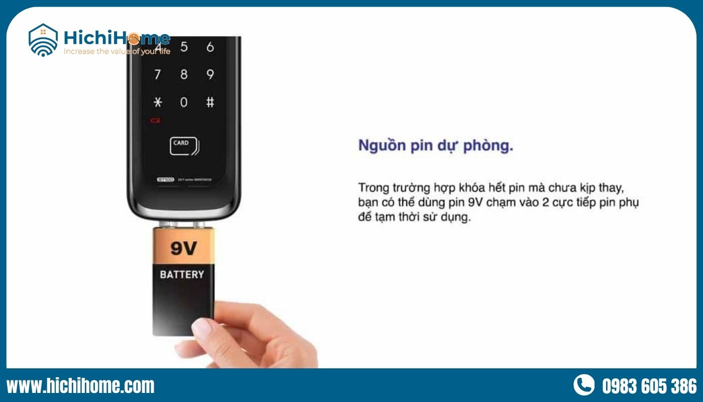 Nên có pin 9V dự phòng khi khoá samsung hết pin