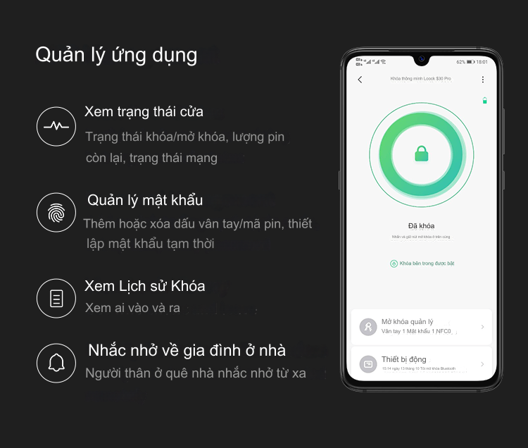 Khoá cửa Xiaomi S30 Pro Sử dụng app MiHome quản lý tiện dụng