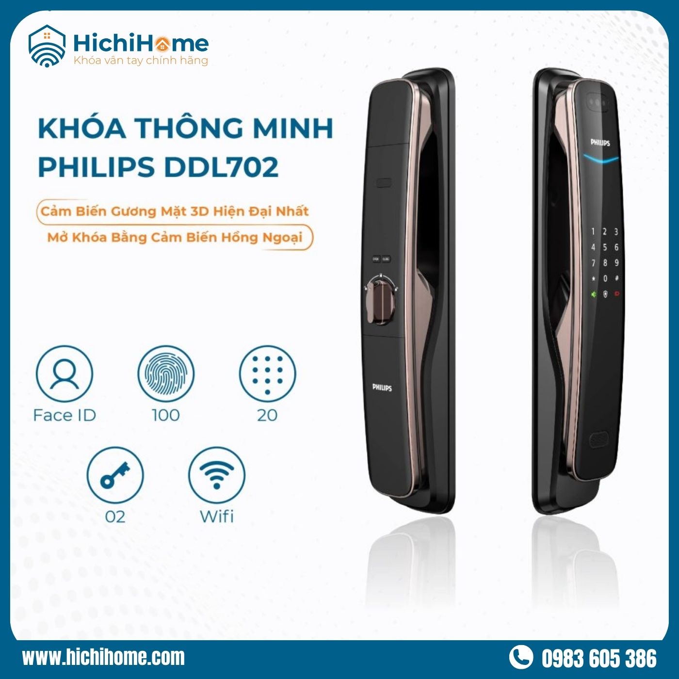 Khóa Philips DDL702 quét Face ID sở hữu công nghệ 3D nhận diện khuôn mặt chuẩn xác