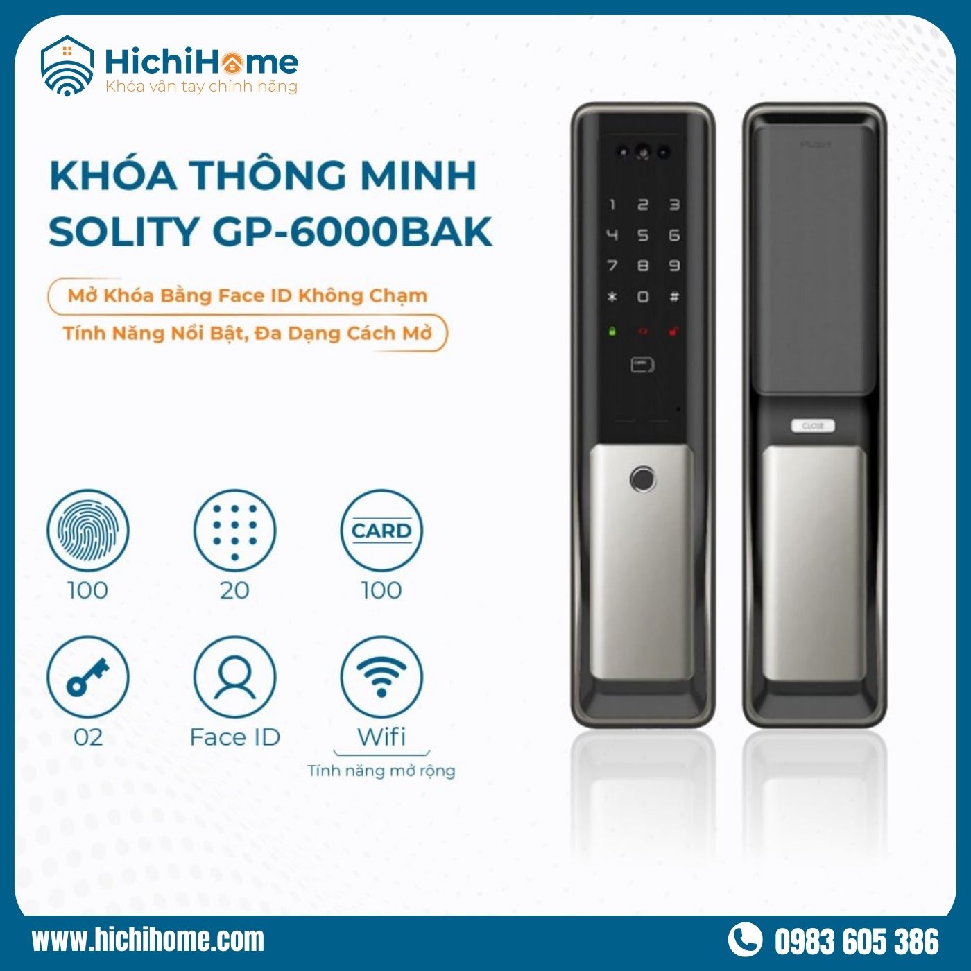 Khóa nhận diện khuông mặt Solity GP-6000BAK mở khóa Face ID hiện đại