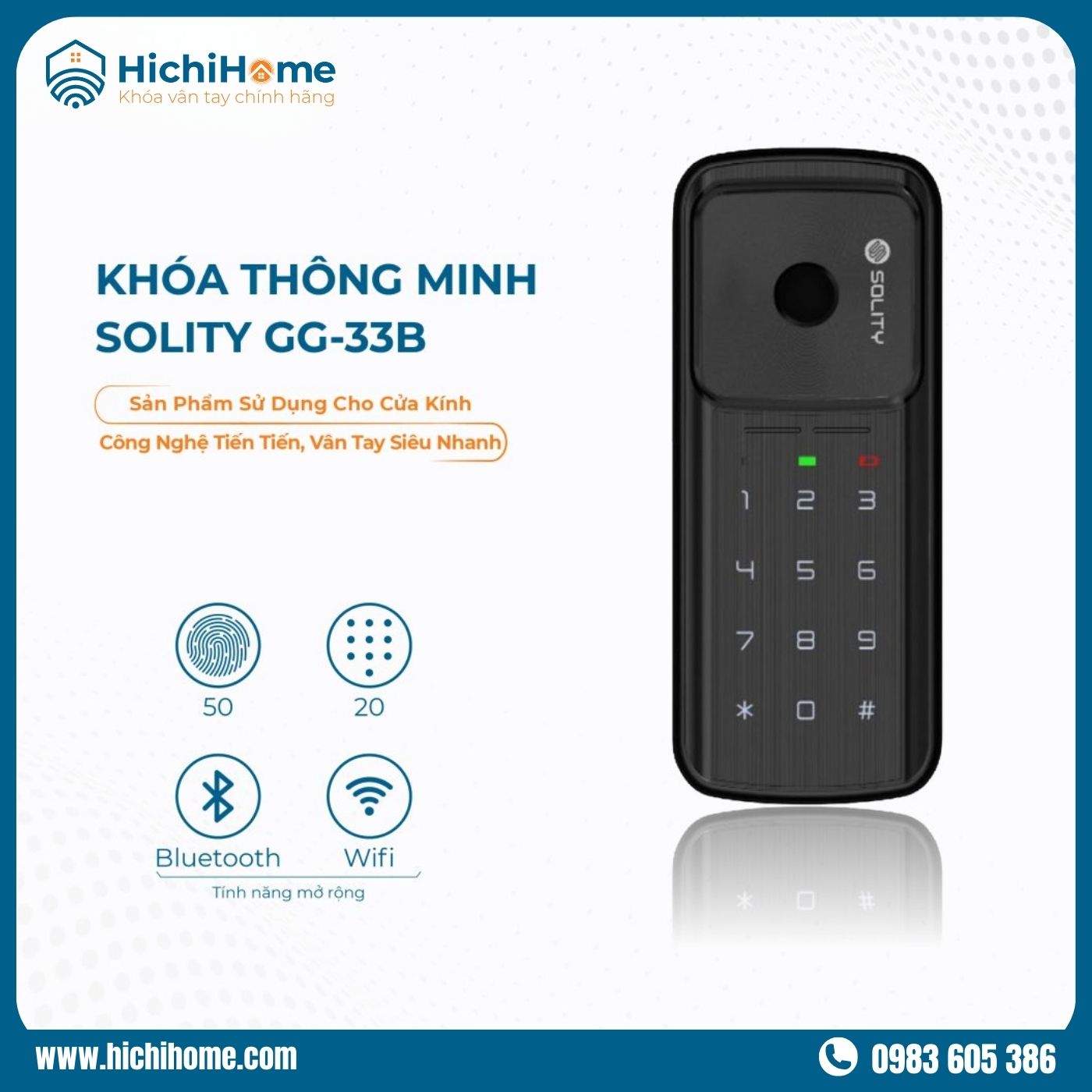 Thân khoá vân tay cửa kính Solity GG-33B cao cấp