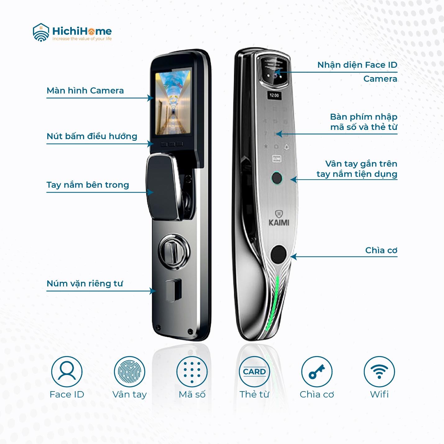 thiết kế hiện đại của khóa vân tay KAIMI KM16 Face ID