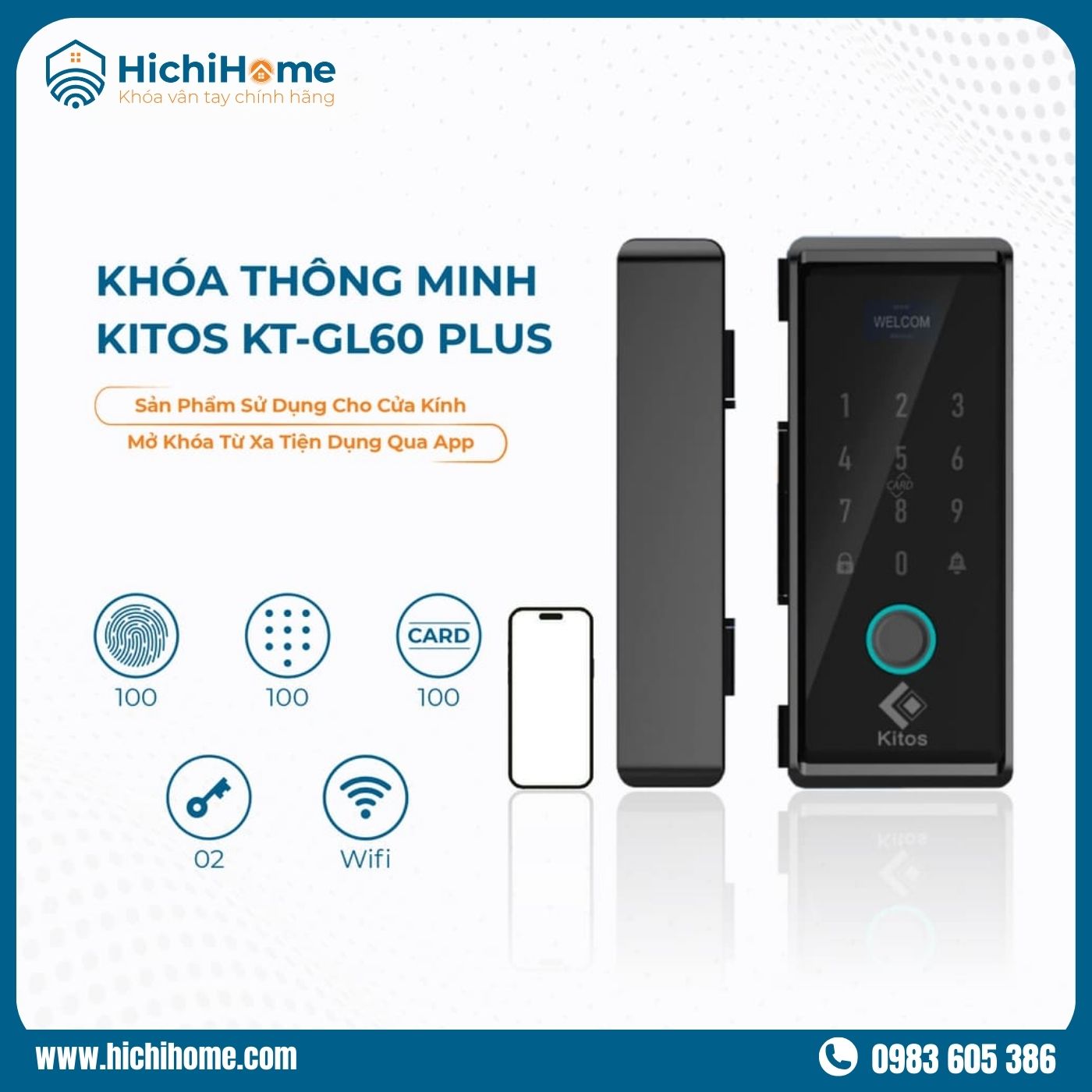 Khóa vân tay cửa kính Kitos KT-GL60 siêu nhạy